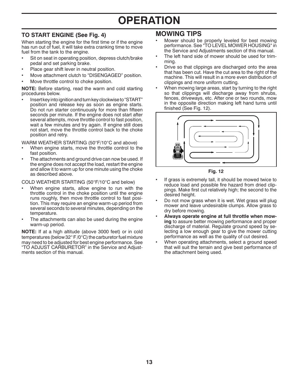 Operation, Mowing tips | McCulloch M12530 User Manual | Page 13 / 28