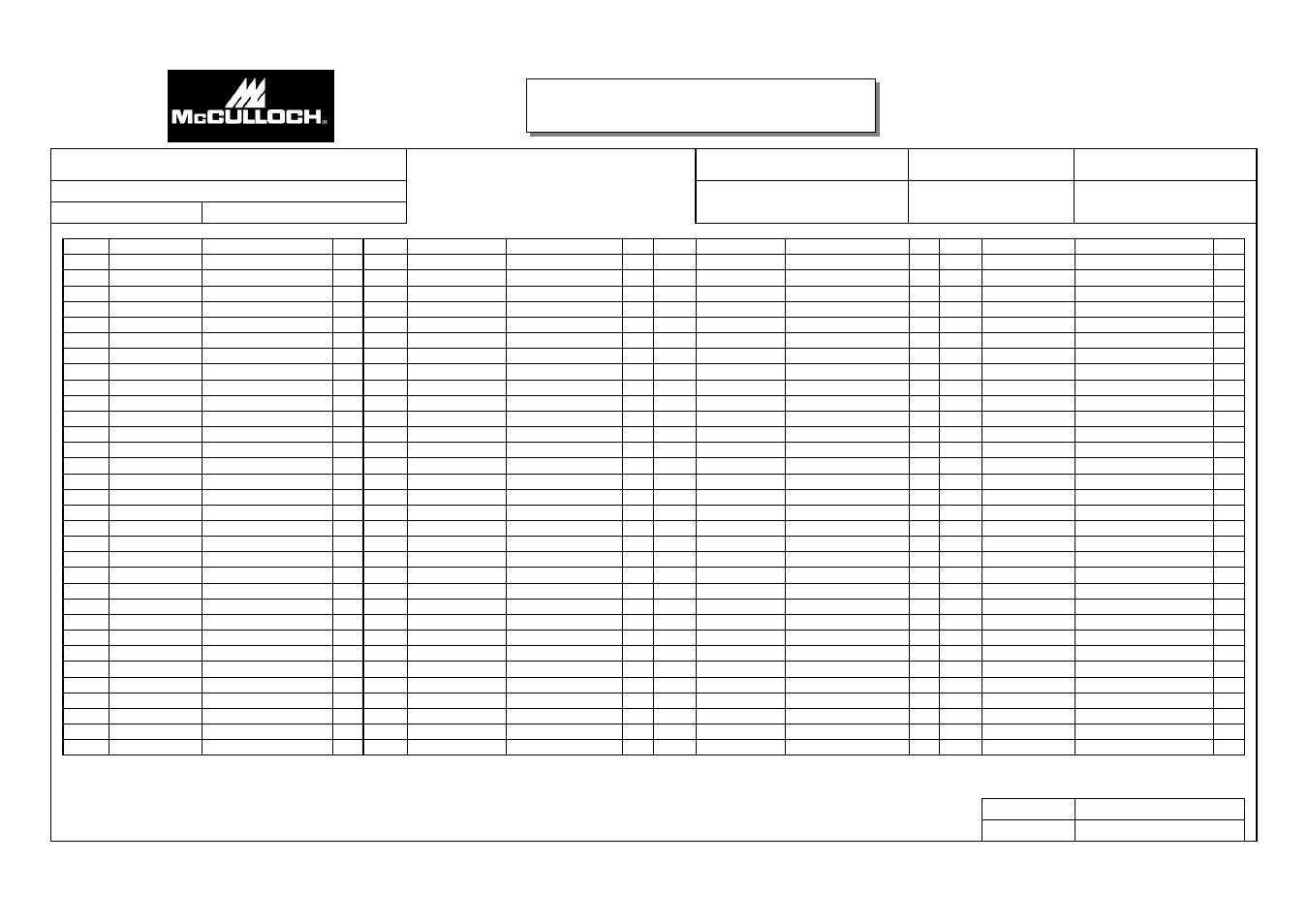 Service spare parts list, Model no. ms1850avcc, Page | Revised date, Date | McCulloch MS1850AVCC User Manual | Page 2 / 2