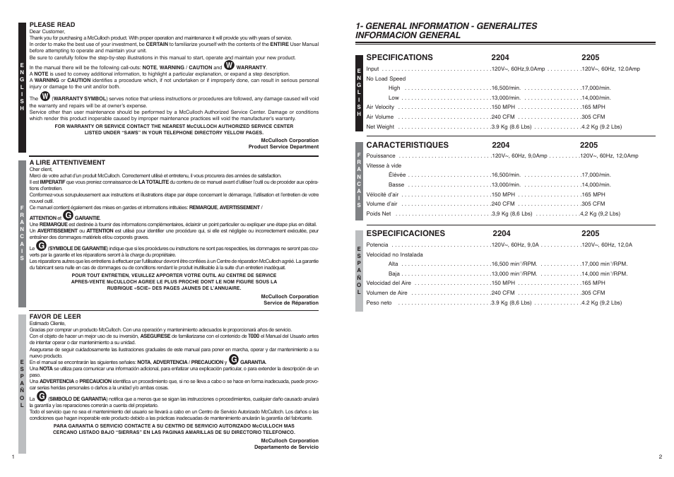 McCulloch 2205 User Manual | Page 2 / 8