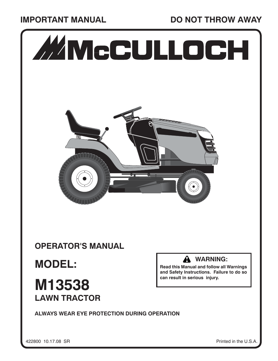 McCulloch 422800 User Manual | 32 pages