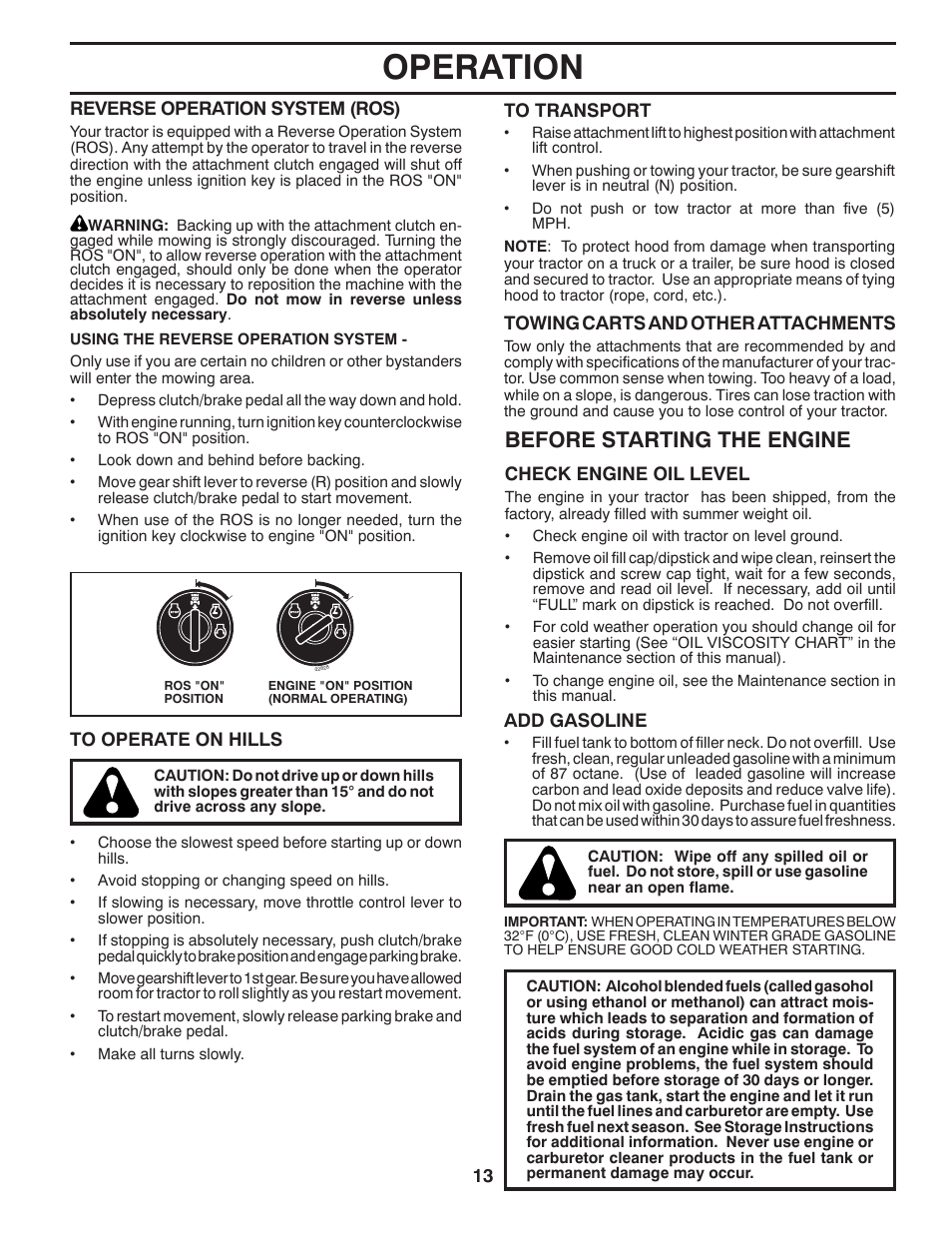 Operation, Before starting the engine | McCulloch 422800 User Manual | Page 13 / 32