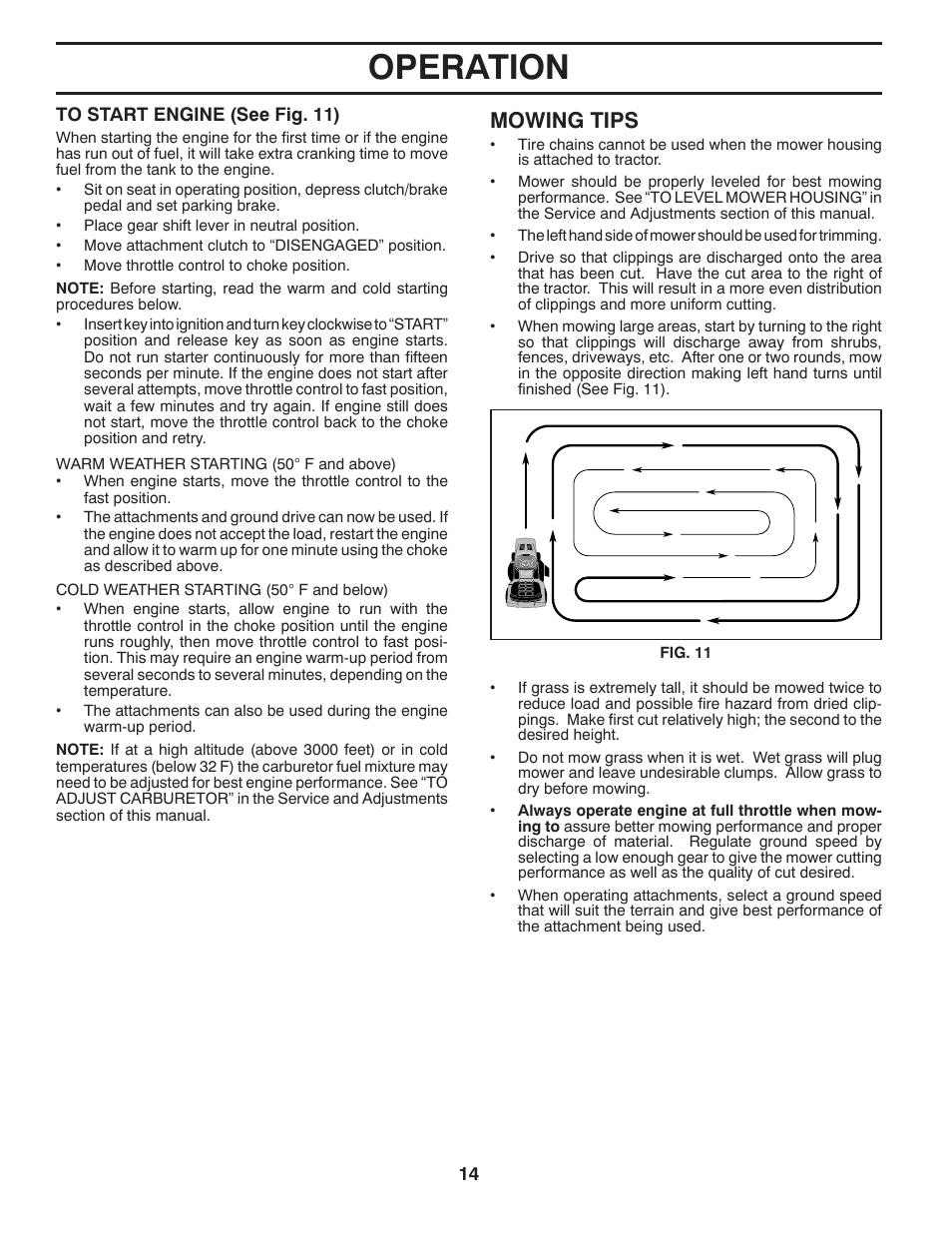 Operation, Mowing tips | McCulloch 422800 User Manual | Page 14 / 32