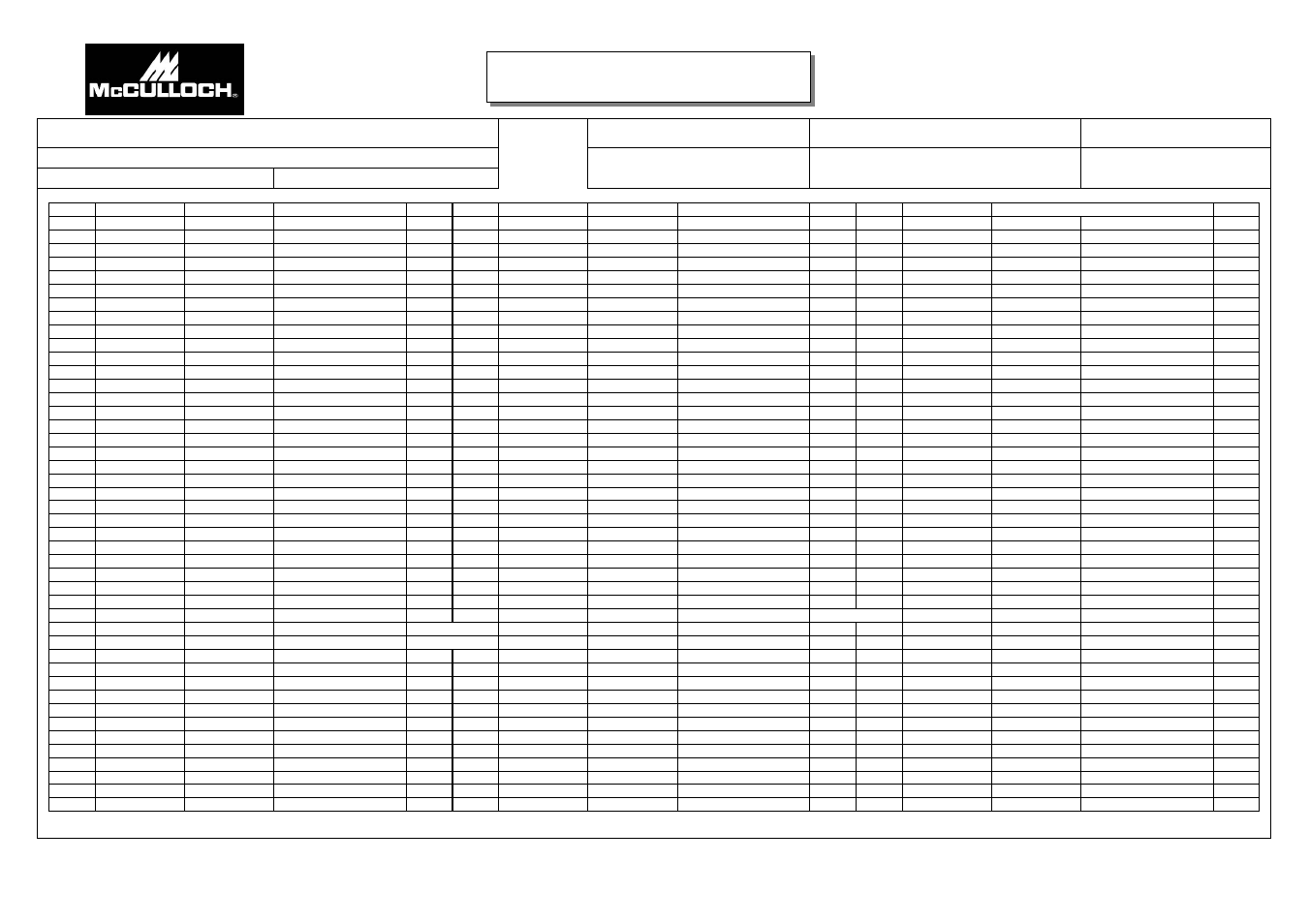 Service spare parts list, Page, Date | Revised date | McCulloch MS2049AVCC User Manual | Page 2 / 2