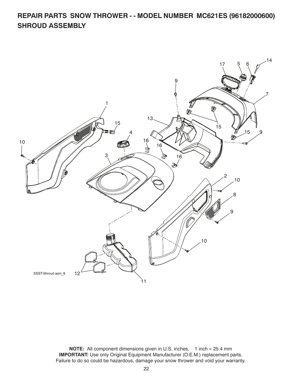 Shroud assembly | McCulloch 96182000600 User Manual | Page 22 / 30