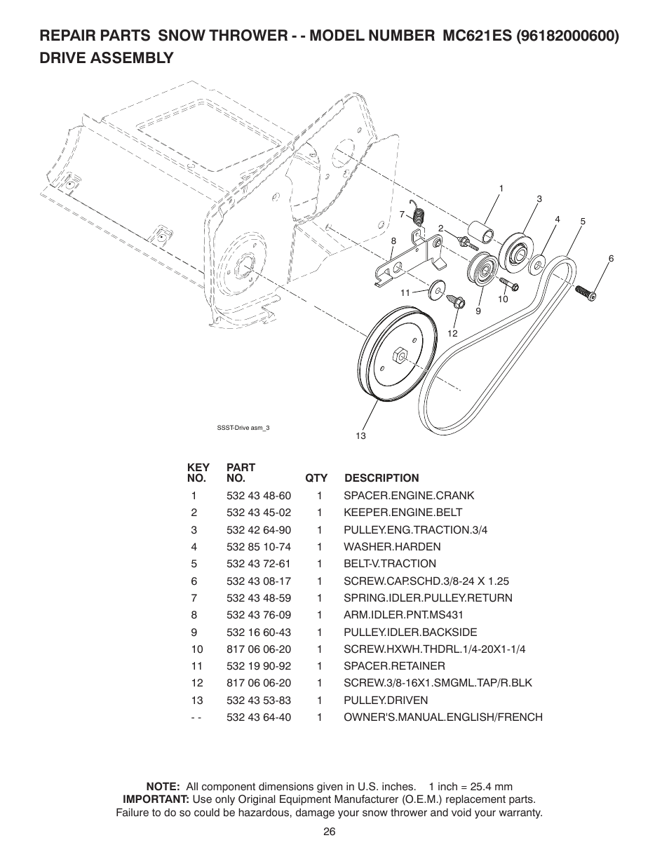 Drive assembly | McCulloch 96182000600 User Manual | Page 28 / 30