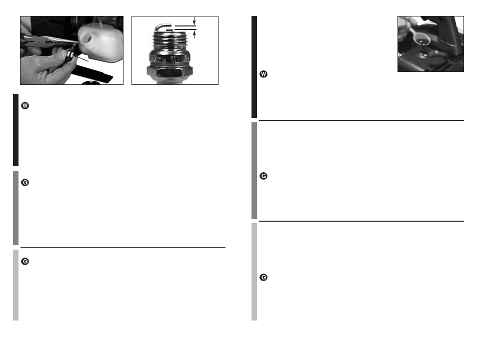 6. vacuum bag cleaning, 7. storing a unit, 6. nettoyage du sac | 7. emmagasiner l’appareil, 6. limpieza de la bolsa de aspiracion, 7. almacenando una unidad, 3. carburetor adjustment, 4. spark plug, 5. spark arrester, 3. reglage du carburateur | McCulloch MB3201 User Manual | Page 20 / 24