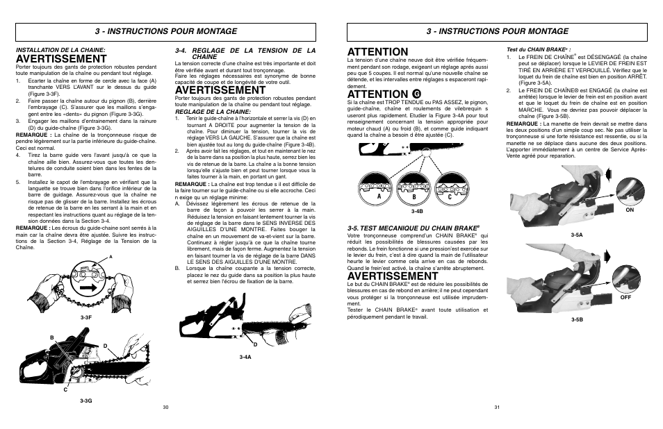 Attention, Avertissement, 3 - instructions pour montage | McCulloch MCC1840B-CA User Manual | Page 16 / 38
