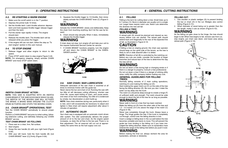 Warning, Caution, 5 - operating instructions | 6 - general cutting instructions | McCulloch MCC1840B-CA User Manual | Page 7 / 38