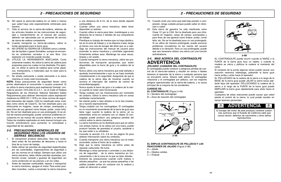 Advertencia, 2 - precauciones de seguridad | McCulloch MXC1640D User Manual | Page 25 / 36