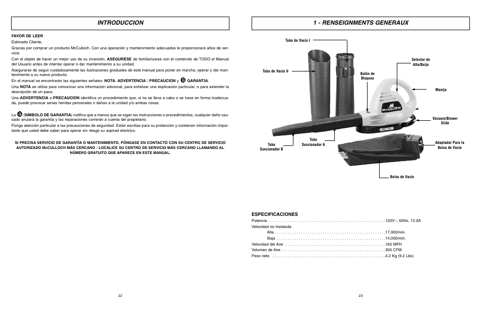 Introduccion 1 - renseignments generaux | McCulloch MCB2205 User Manual | Page 12 / 18