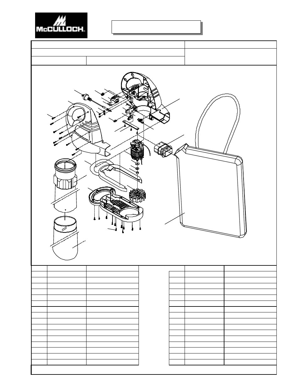 Service spare parts list, 12a blower, Model no | Specify model no. when ordering parts date | McCulloch MCB2205 User Manual | Page 18 / 18