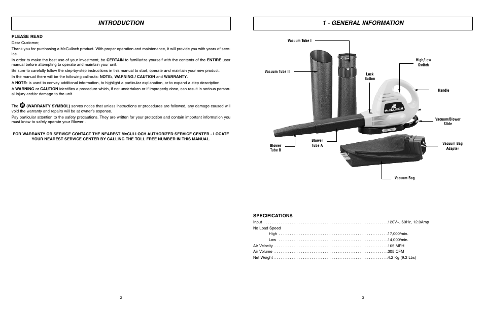 Introduction 1 - general information | McCulloch MCB2205 User Manual | Page 2 / 18