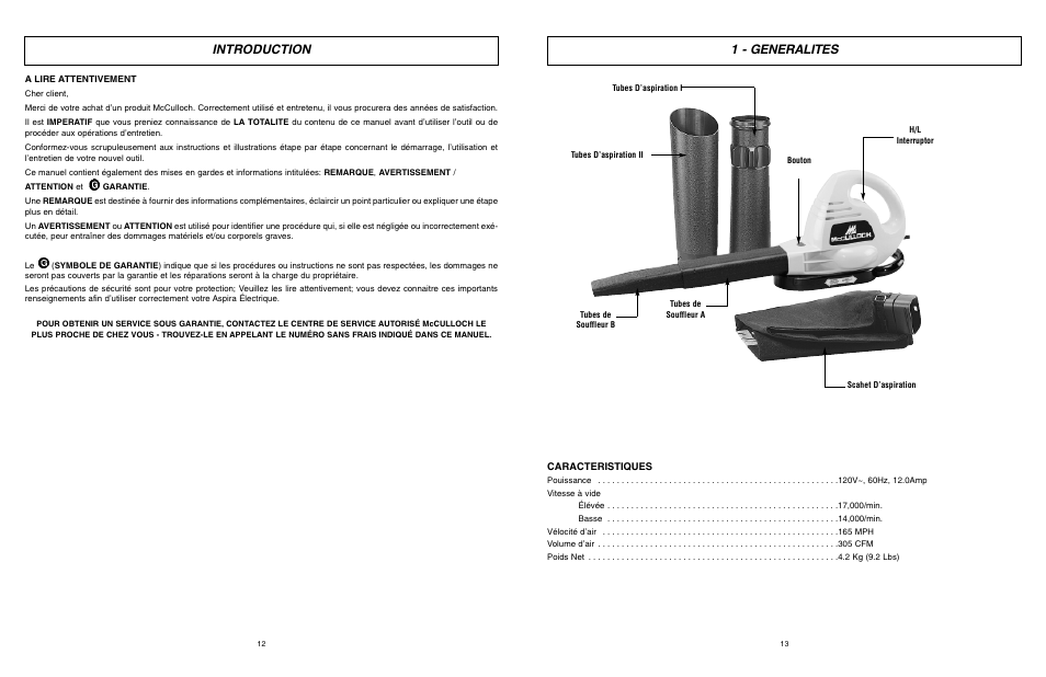 1 - generalites, Introduction | McCulloch MCB2205 User Manual | Page 7 / 18