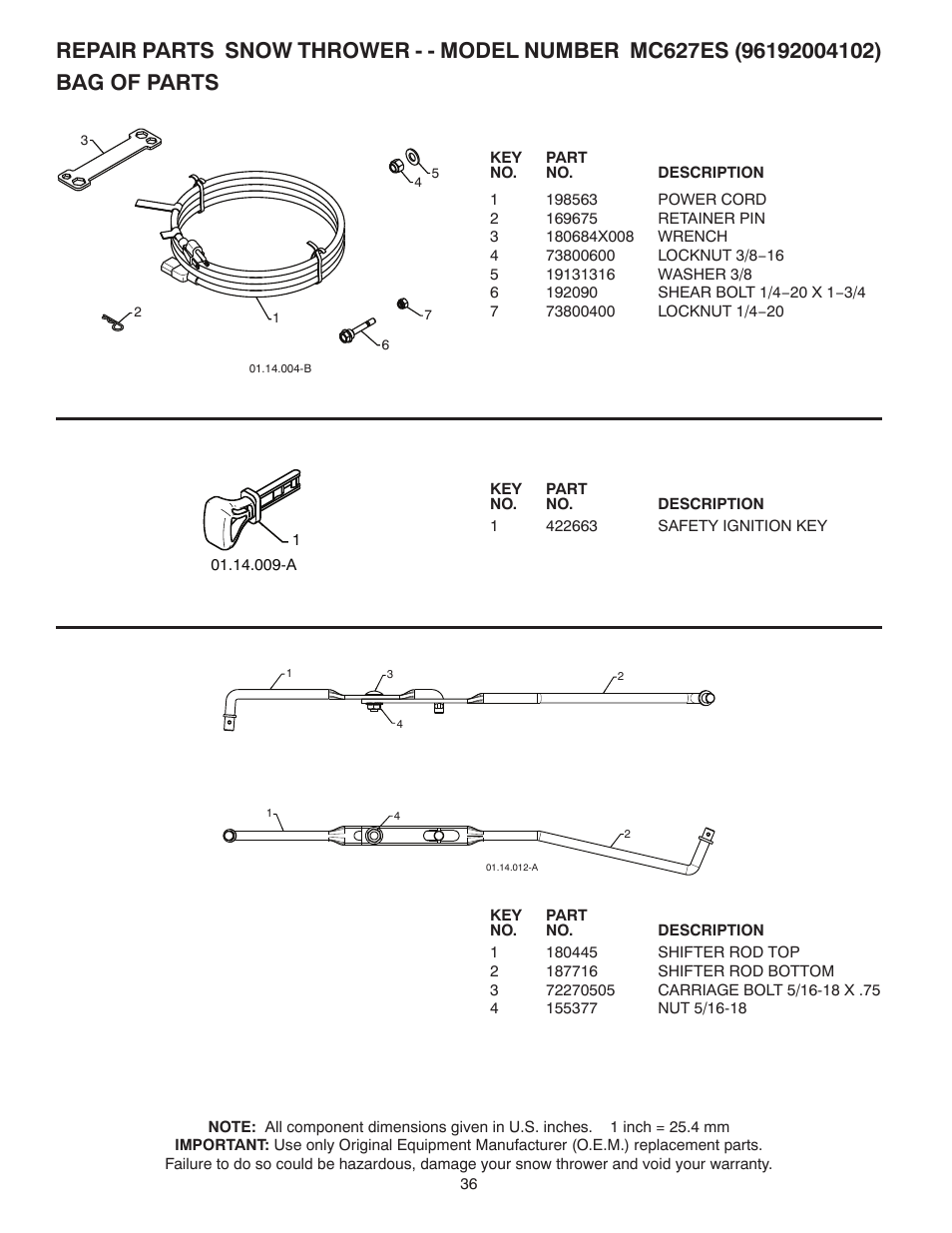 Bag of parts | McCulloch 96192004102 User Manual | Page 36 / 40