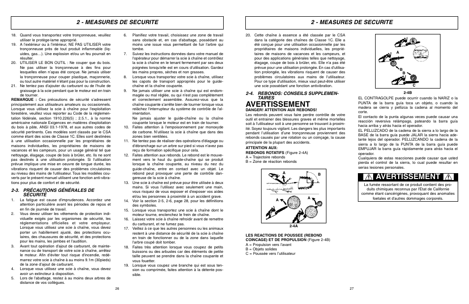 Avertissement, 2 - measures de securite | McCulloch Eager Beaver EBC1840DK User Manual | Page 14 / 33