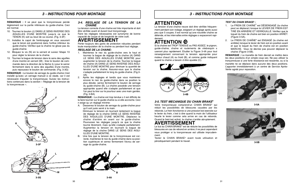 Attention, Avertissement, 3 - instructions pour montage | McCulloch Eager Beaver EBC1840DK User Manual | Page 16 / 33