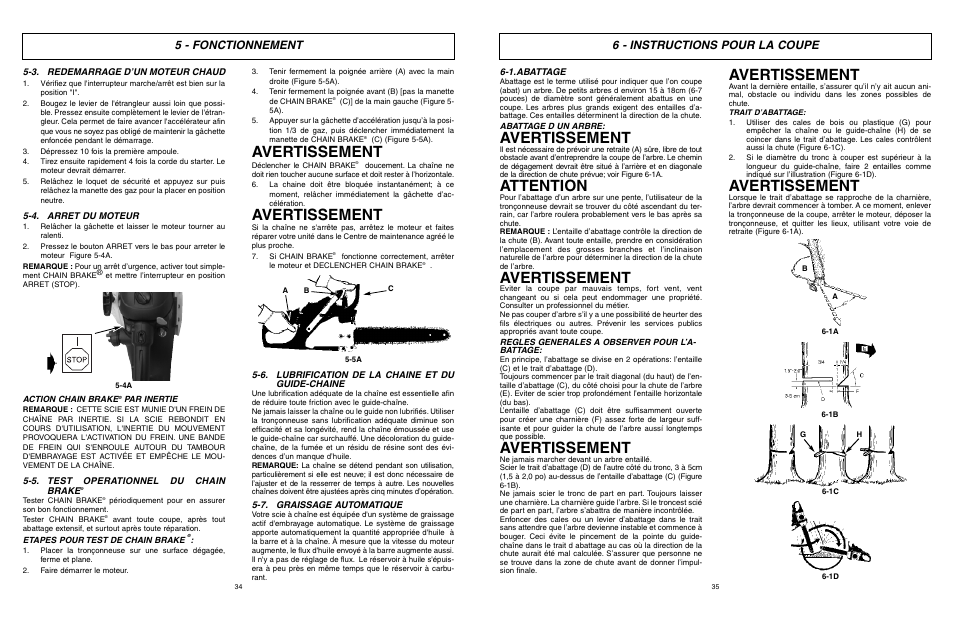 Avertissement, Attention, 6 - instructions pour la coupe | 5 - fonctionnement | McCulloch Eager Beaver EBC1840DK User Manual | Page 18 / 33