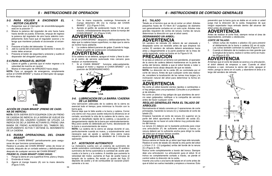 Advertencia, Precaucion, 5 - instrucciones de operacion | 6 - instrucciones de cortado generales | McCulloch Eager Beaver EBC1840DK User Manual | Page 29 / 33
