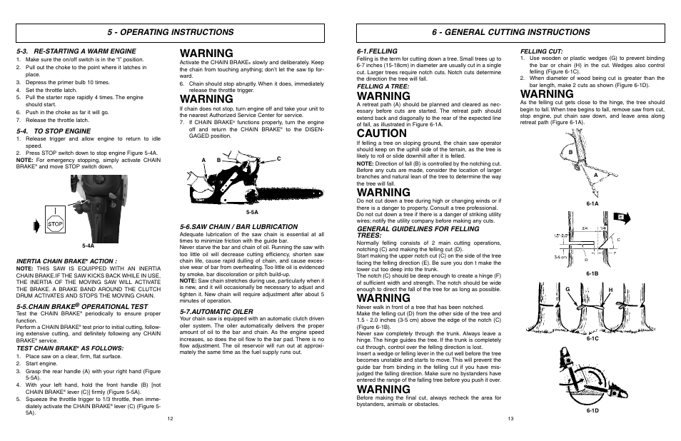 Warning, Caution, 5 - operating instructions | 6 - general cutting instructions | McCulloch Eager Beaver EBC1840DK User Manual | Page 7 / 33
