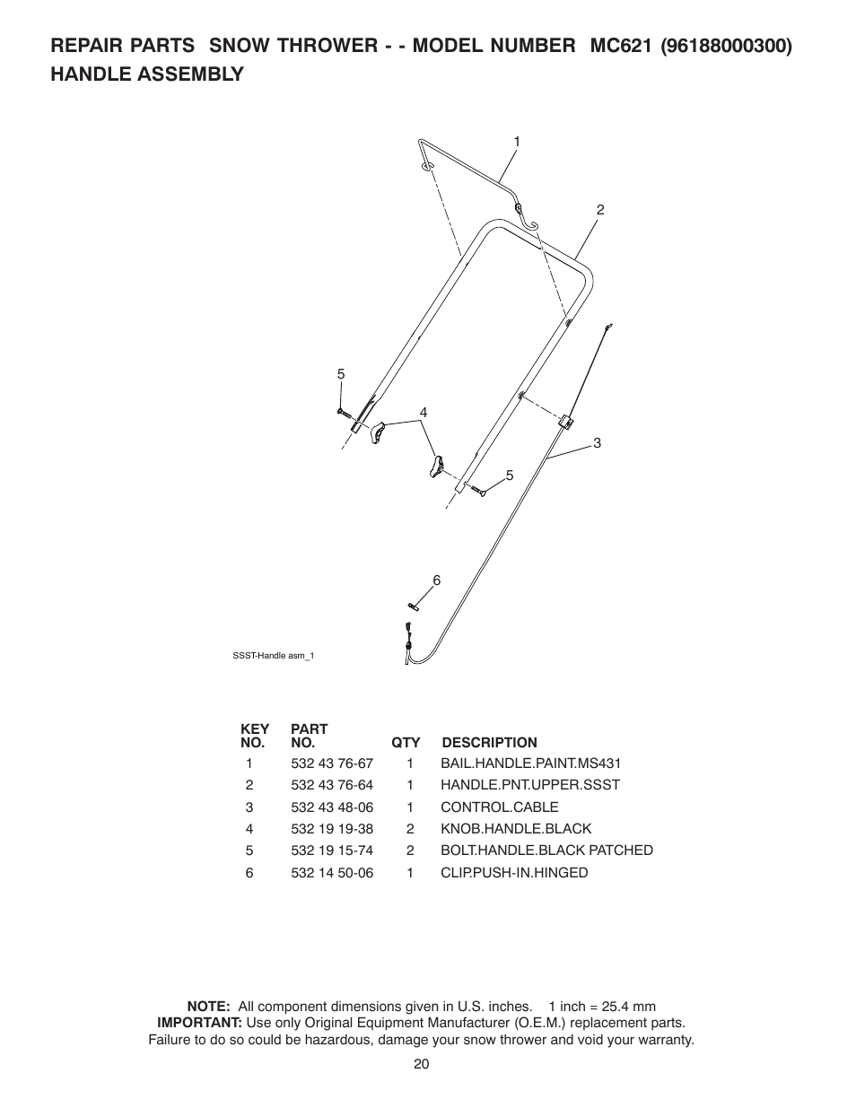 Handle assembly | McCulloch 96188000300 User Manual | Page 20 / 28