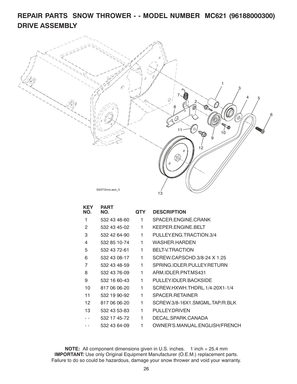 Drive assembly | McCulloch 96188000300 User Manual | Page 26 / 28