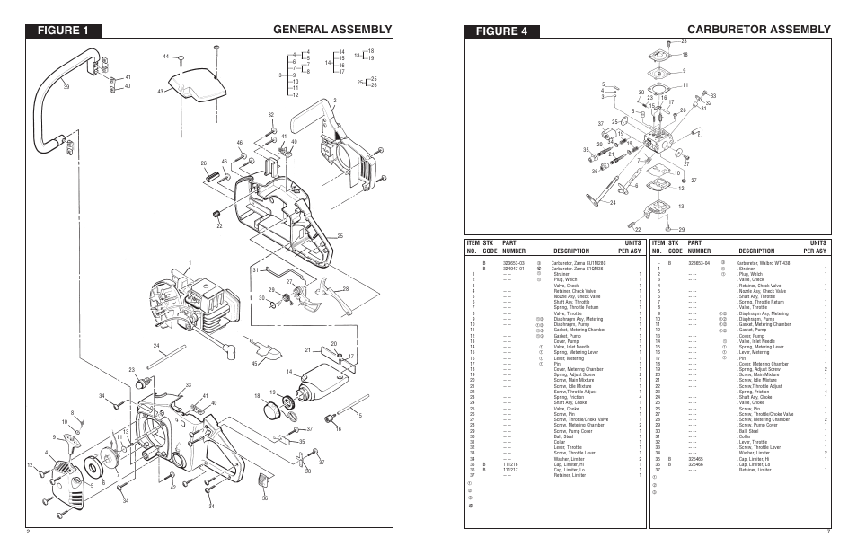 Figure 4 carburetor assembly, General assembly figure 1 | McCulloch MS1432 User Manual | Page 2 / 8