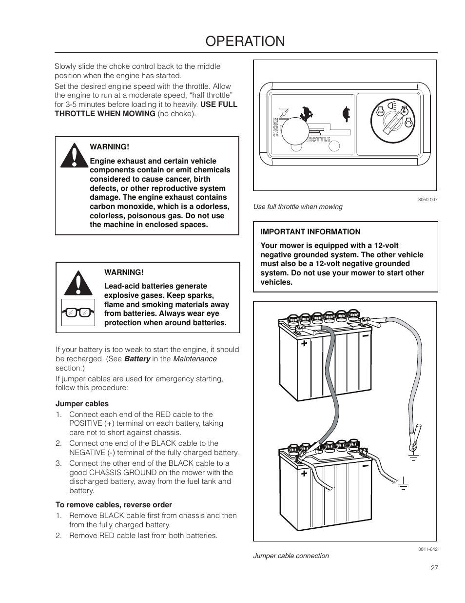 Jumper cables, Operation | McCulloch ZM3816 BF User Manual | Page 27 / 56