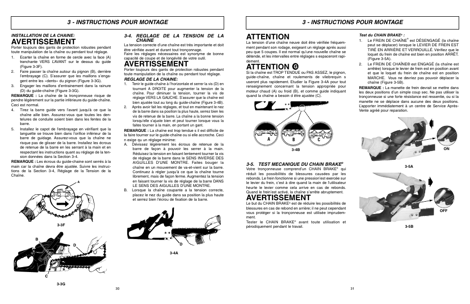 Attention, Avertissement, 3 - instructions pour montage | McCulloch MCC1435A User Manual | Page 16 / 37