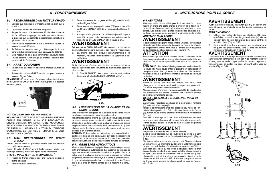 Avertissement, Attention, 6 - instructions pour la coupe | 5 - fonctionnement | McCulloch MCC1435A User Manual | Page 18 / 37