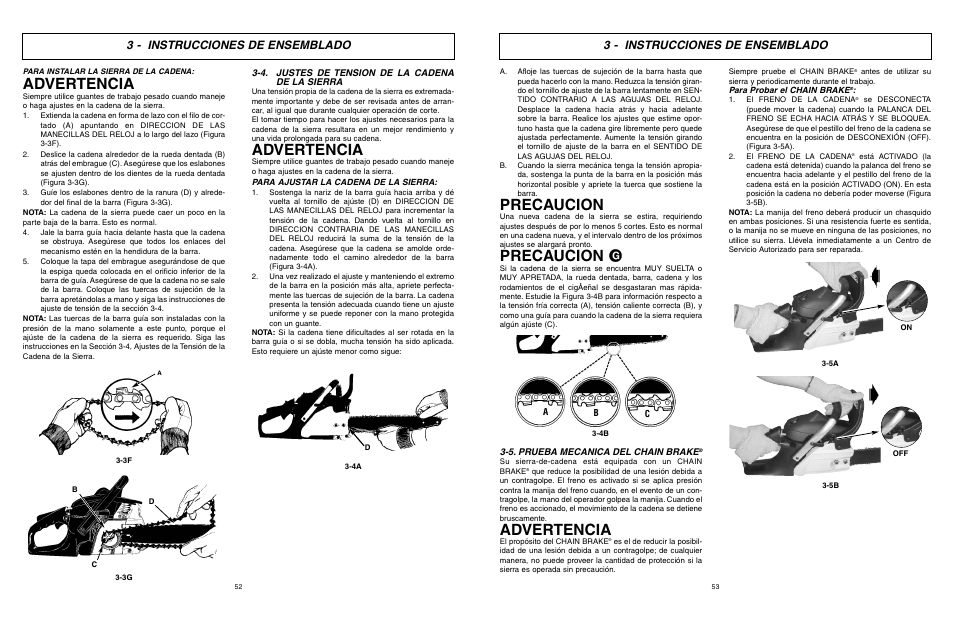 Advertencia, Precaucion, 3 - instrucciones de ensemblado | McCulloch MCC1435A User Manual | Page 27 / 37