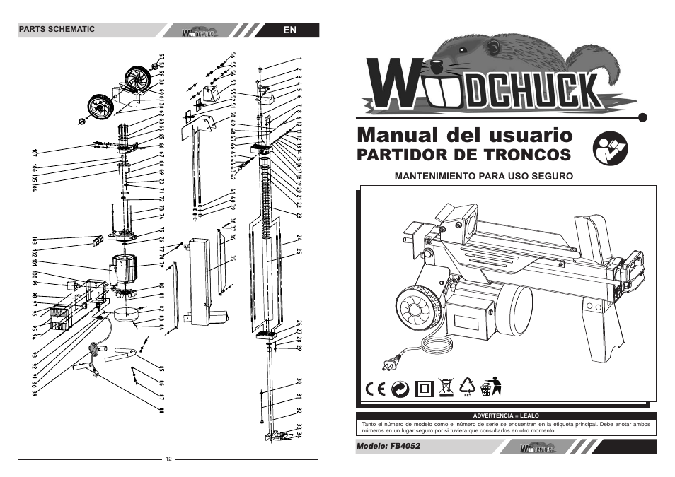 Manual del usuario, Partidor de troncos | McCulloch Woodchuck FB4052 User Manual | Page 7 / 17
