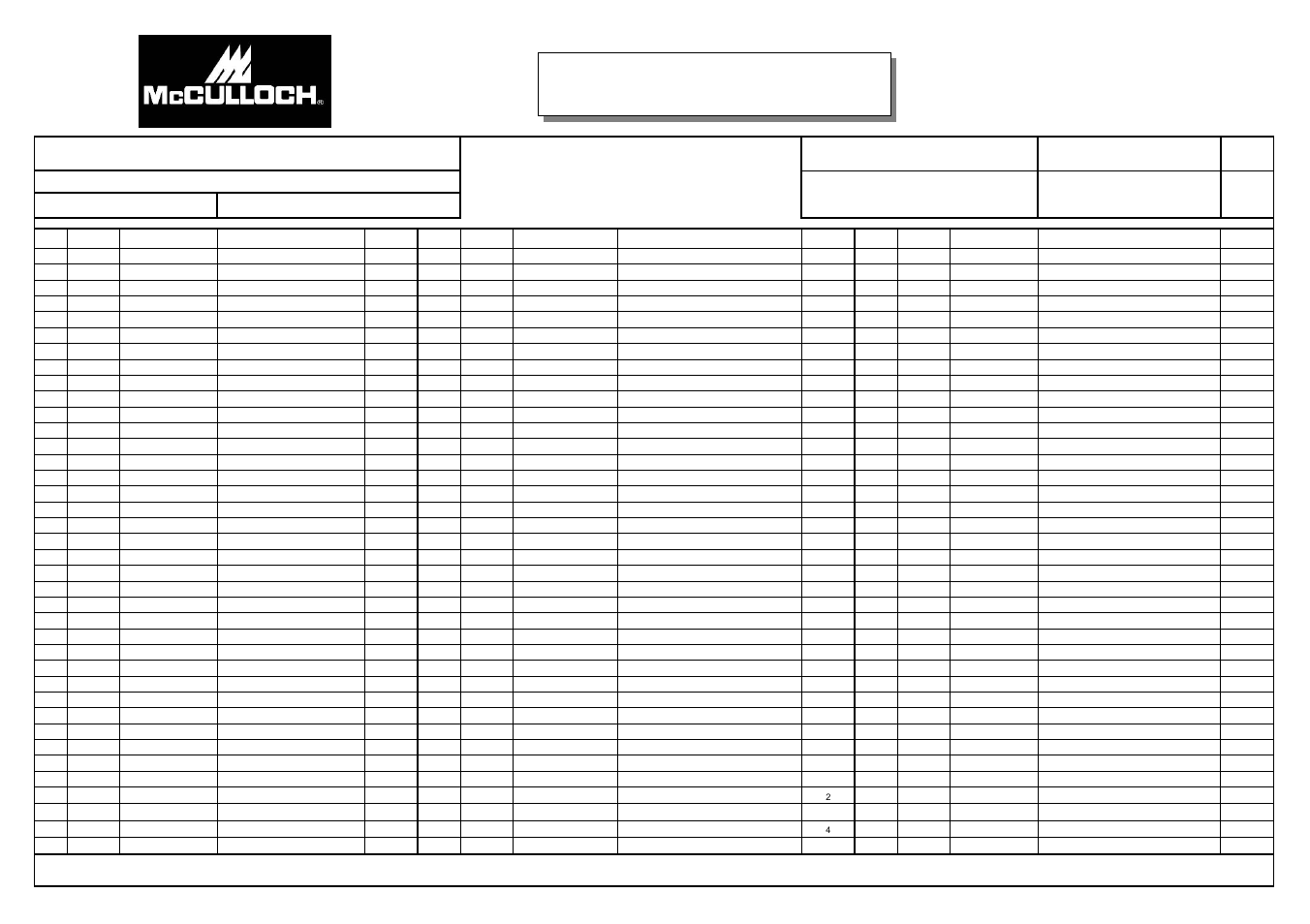 Draw-1, Service spare parts list | McCulloch MT3090 User Manual | Page 2 / 2