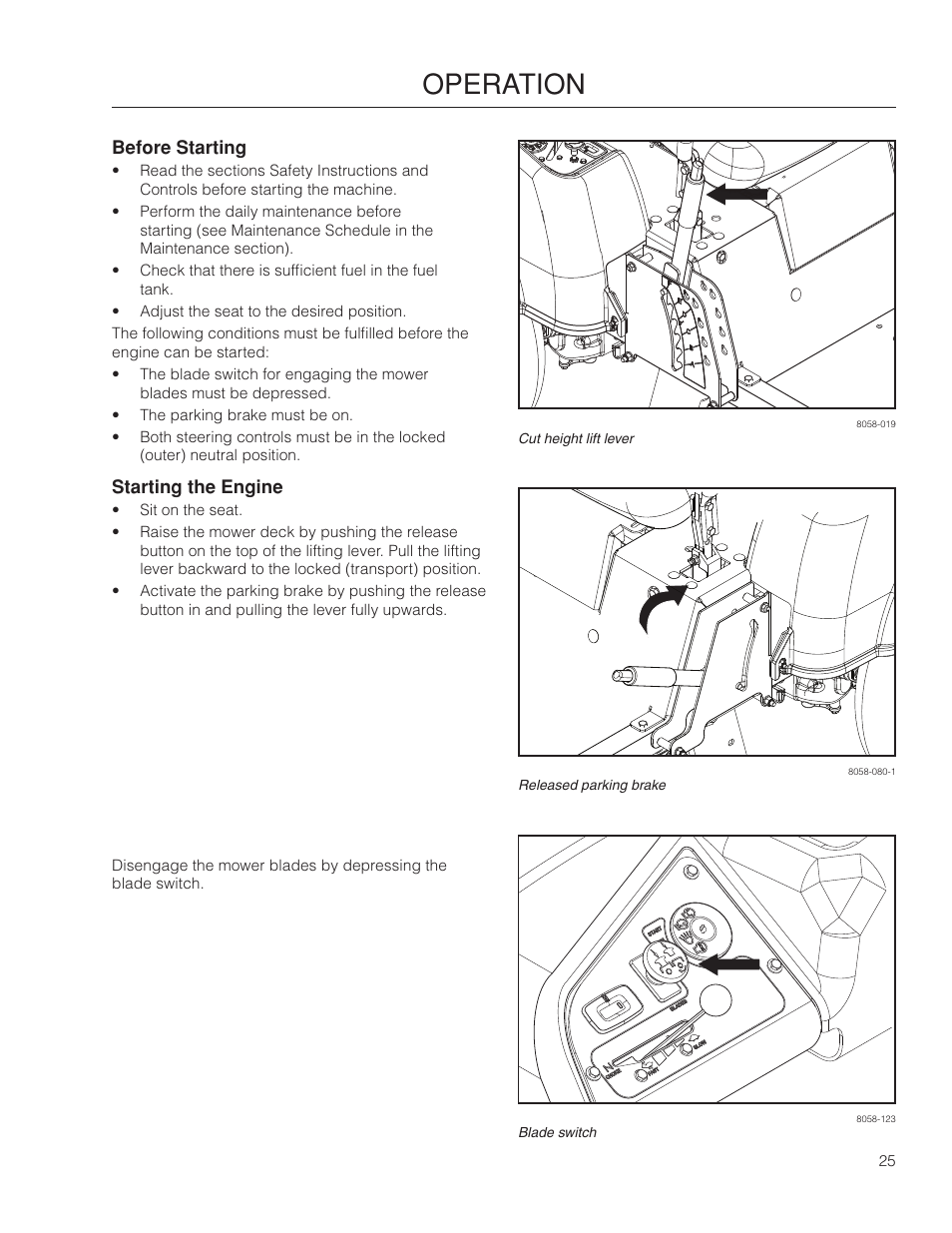 Before starting, Starting the engine, Operation | McCulloch 966564101 User Manual | Page 25 / 60