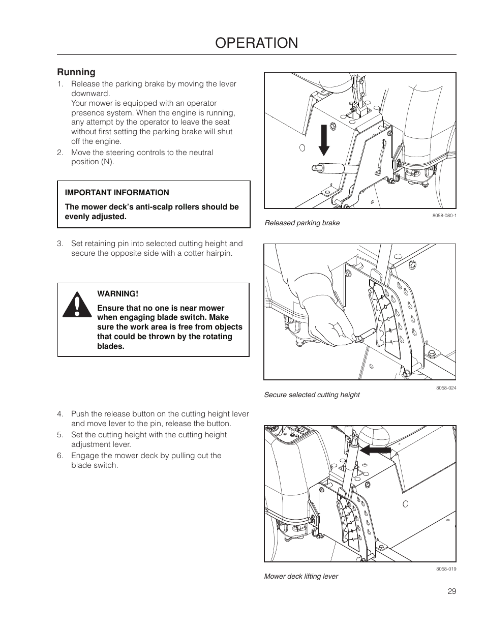 Running, Operation | McCulloch 966564101 User Manual | Page 29 / 60