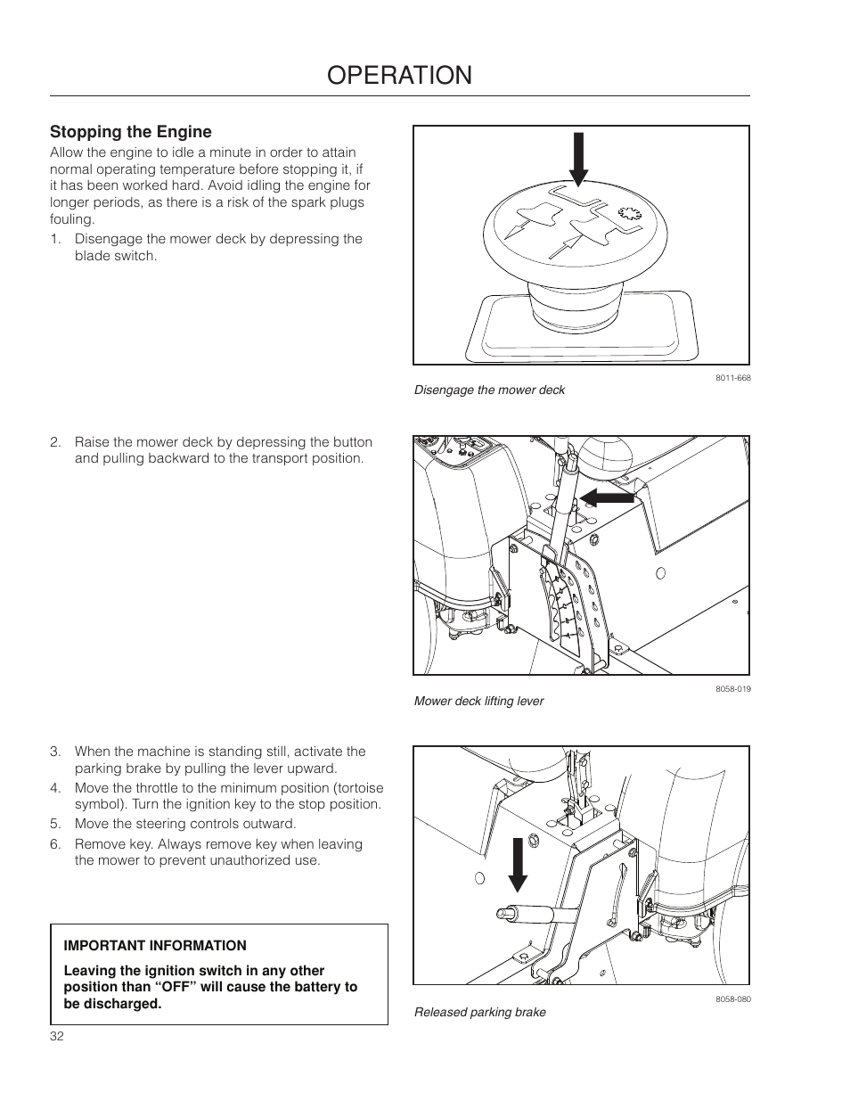 Stopping the engine, Operation | McCulloch 966564101 User Manual | Page 32 / 60