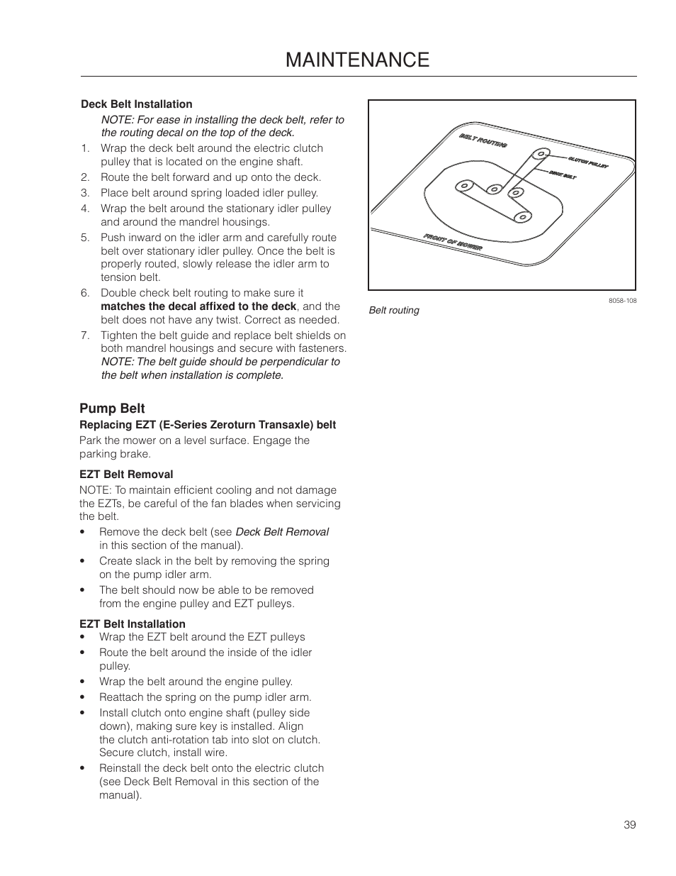 Pump belt, Maintenance | McCulloch 966564101 User Manual | Page 39 / 60