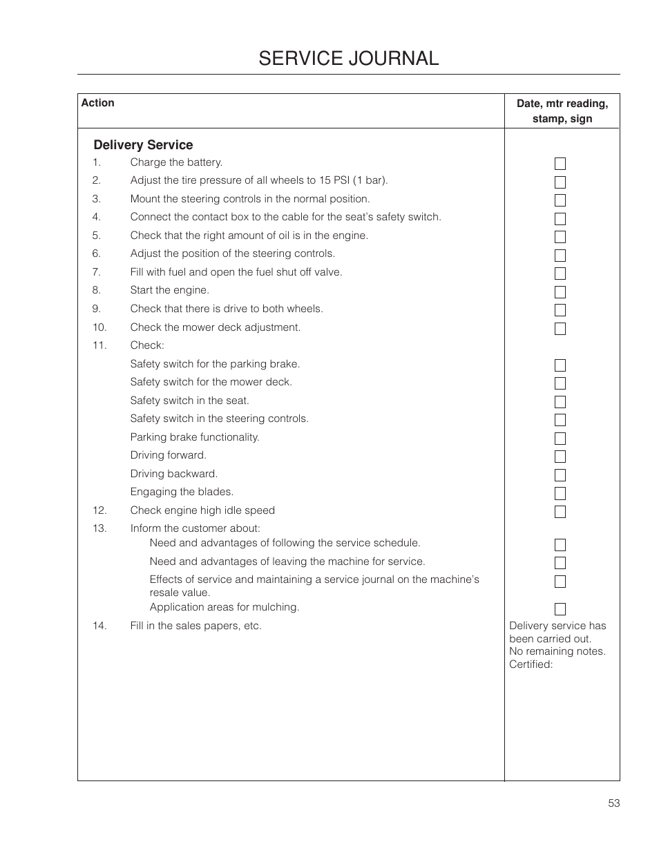 Service journal | McCulloch 966564101 User Manual | Page 53 / 60