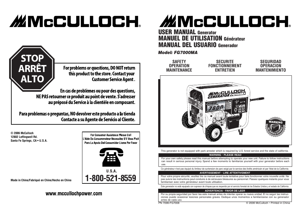 McCulloch 7096-FG7008 User Manual | 28 pages
