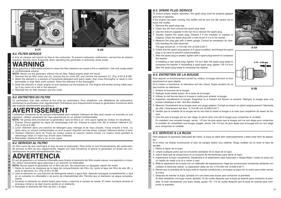 Warning, Avertissement, Advertencia | McCulloch 7096-FG7008 User Manual | Page 12 / 28
