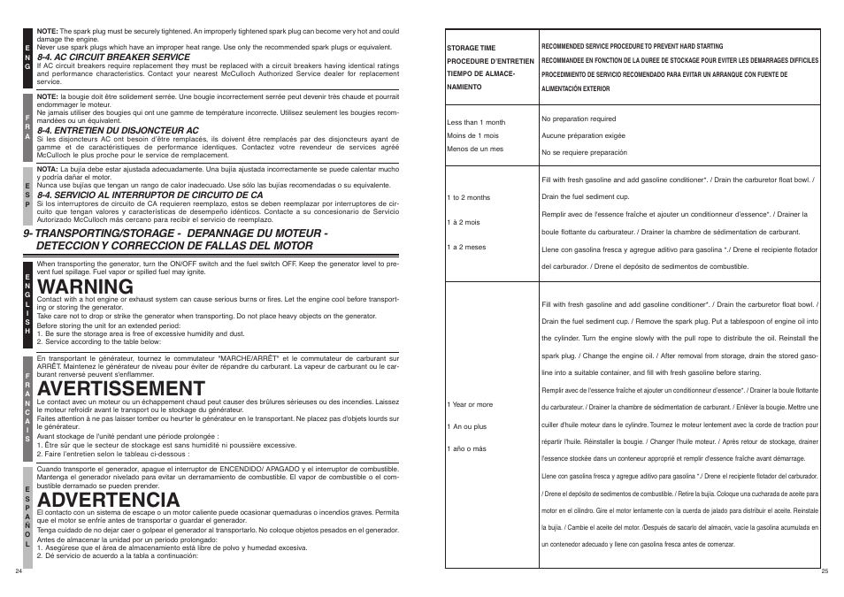 Warning, Avertissement, Advertencia | McCulloch 7096-FG7008 User Manual | Page 13 / 28