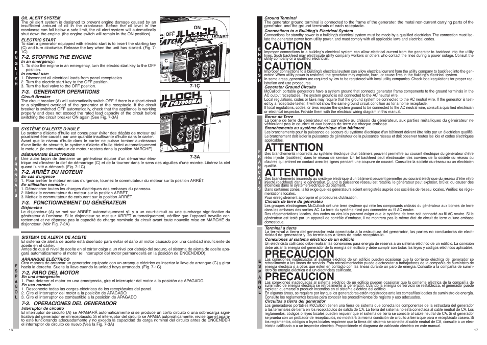 Caution, Attention, Precaucion | McCulloch 7096-FG7008 User Manual | Page 9 / 28
