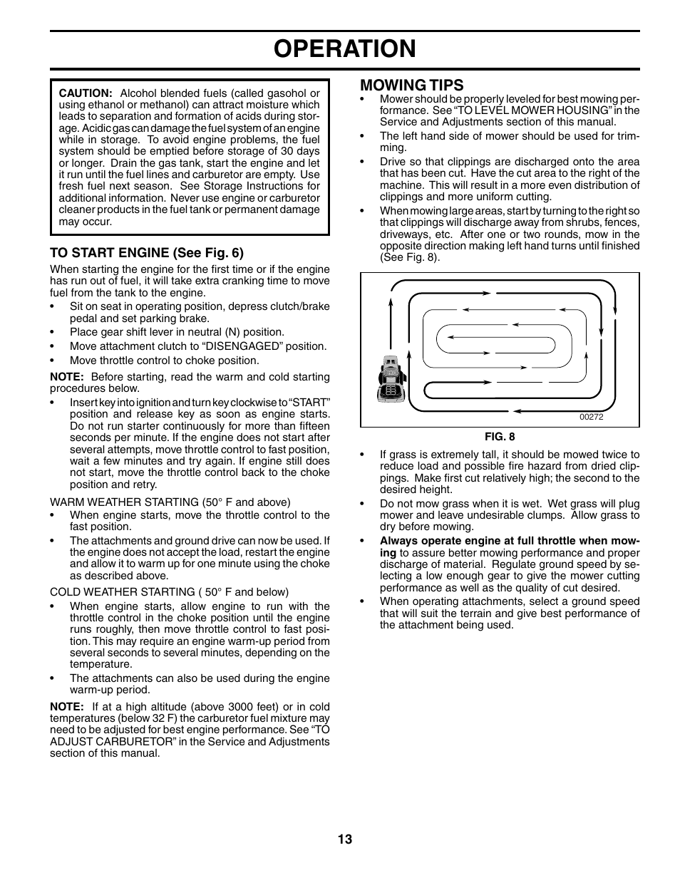 Operation, Mowing tips | McCulloch MC1236ST User Manual | Page 13 / 44