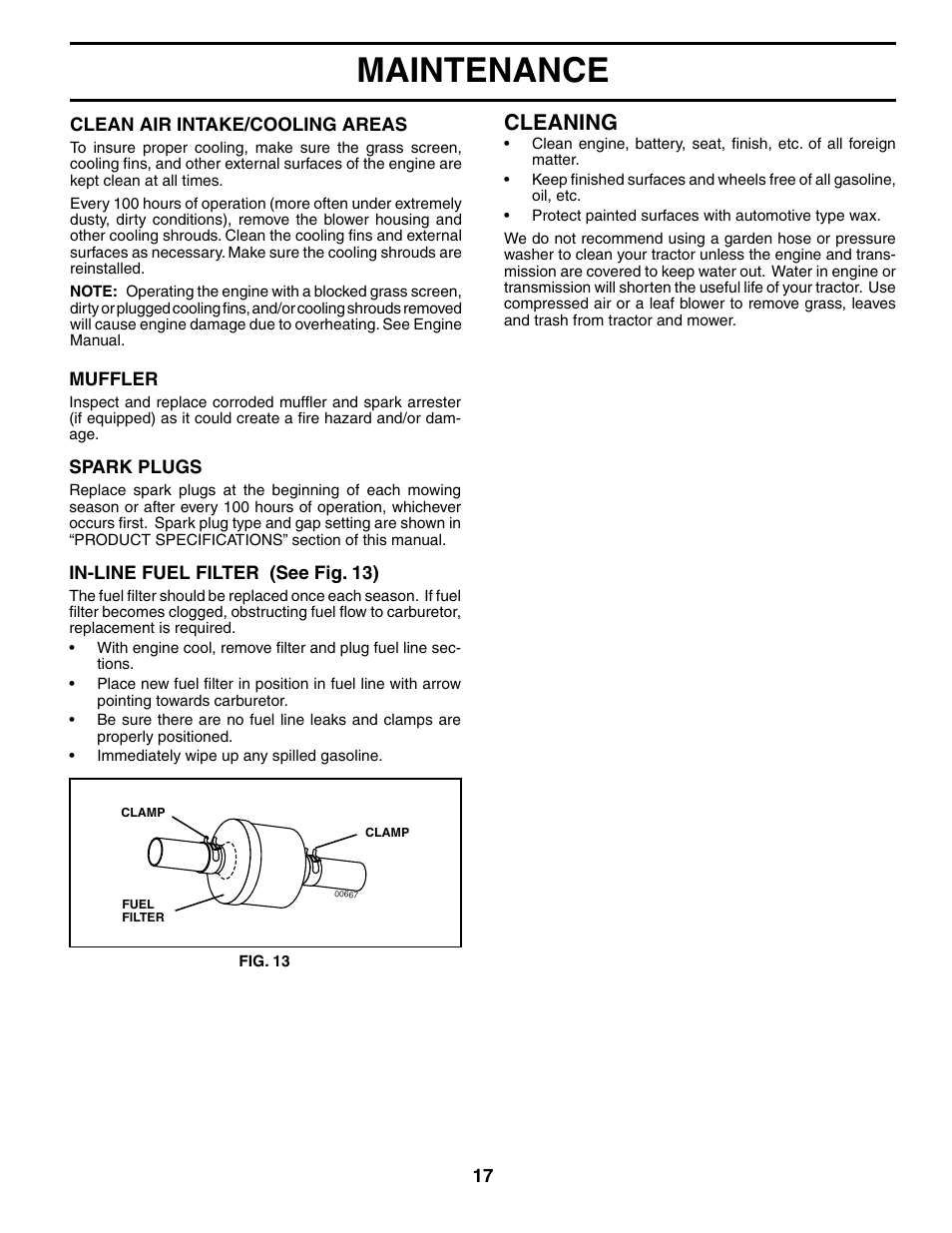 Maintenance, Cleaning | McCulloch MC1236ST User Manual | Page 17 / 44