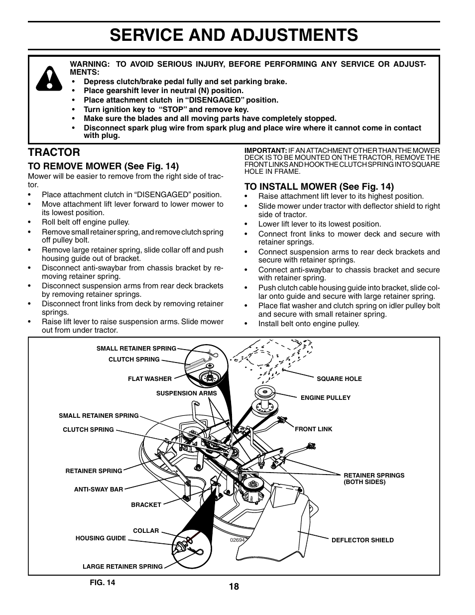 Service and adjustments, Tractor | McCulloch MC1236ST User Manual | Page 18 / 44