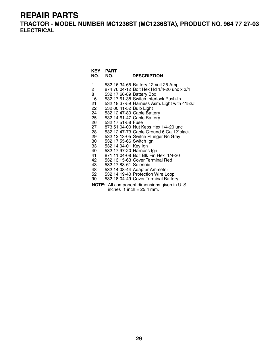 Repair parts | McCulloch MC1236ST User Manual | Page 29 / 44
