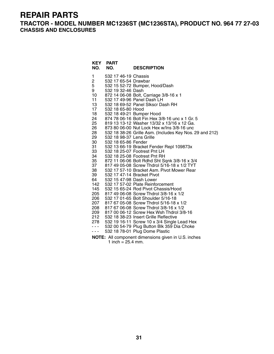 Repair parts | McCulloch MC1236ST User Manual | Page 31 / 44