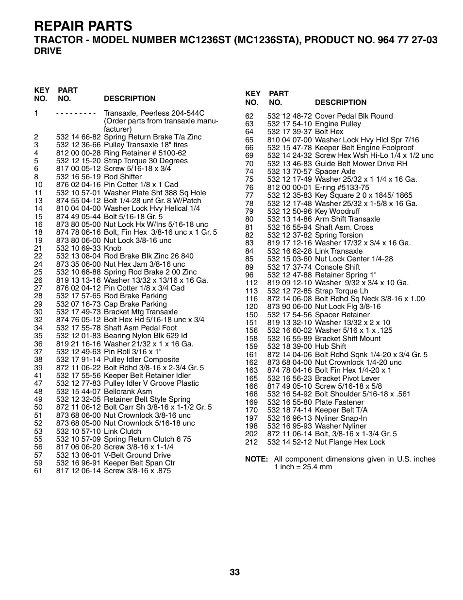 Repair parts | McCulloch MC1236ST User Manual | Page 33 / 44