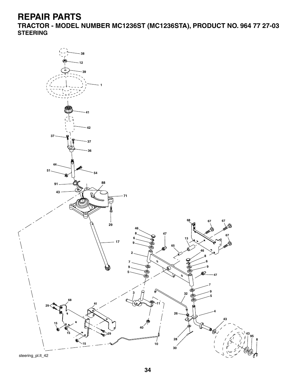 Repair parts, Steering | McCulloch MC1236ST User Manual | Page 34 / 44