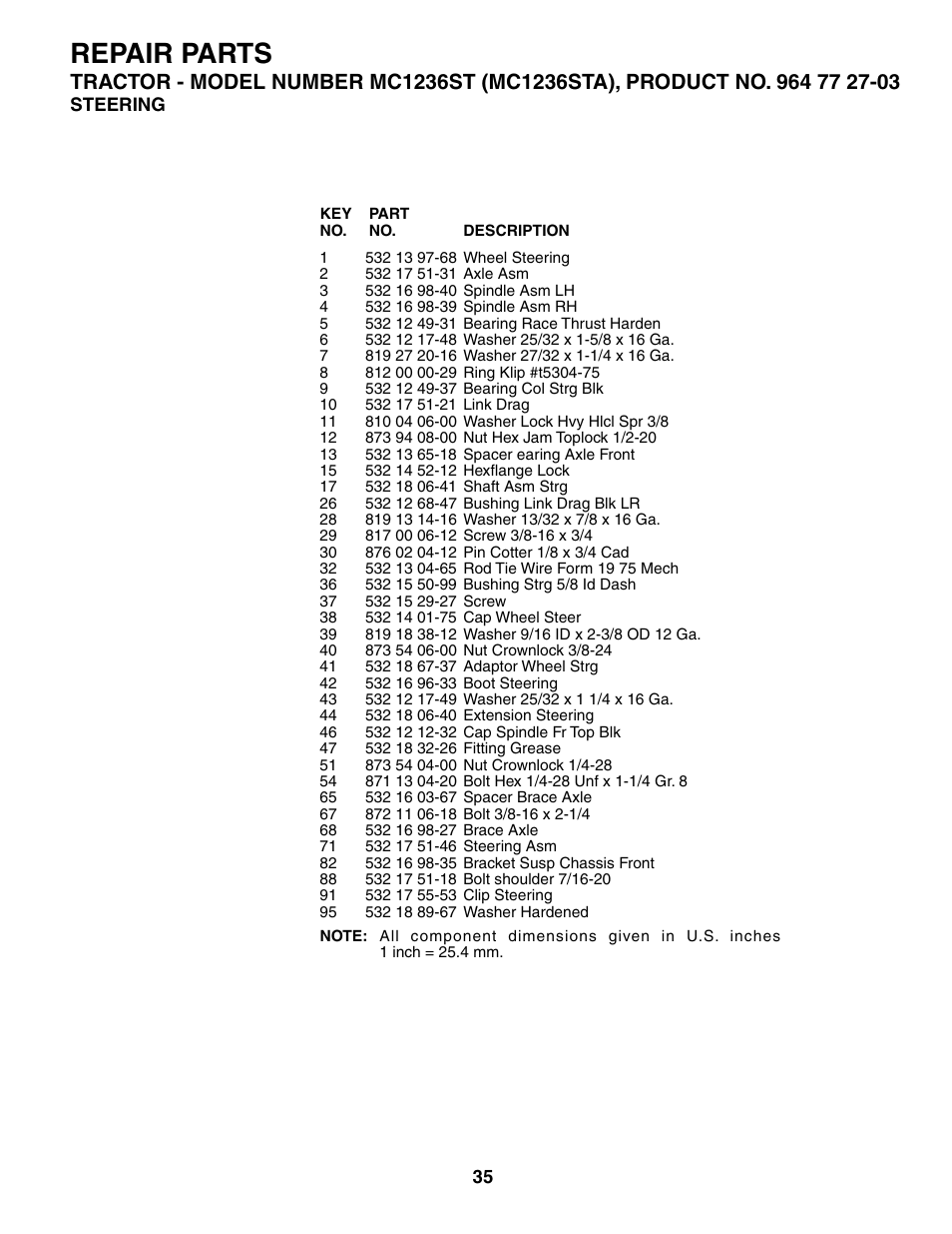 Repair parts | McCulloch MC1236ST User Manual | Page 35 / 44