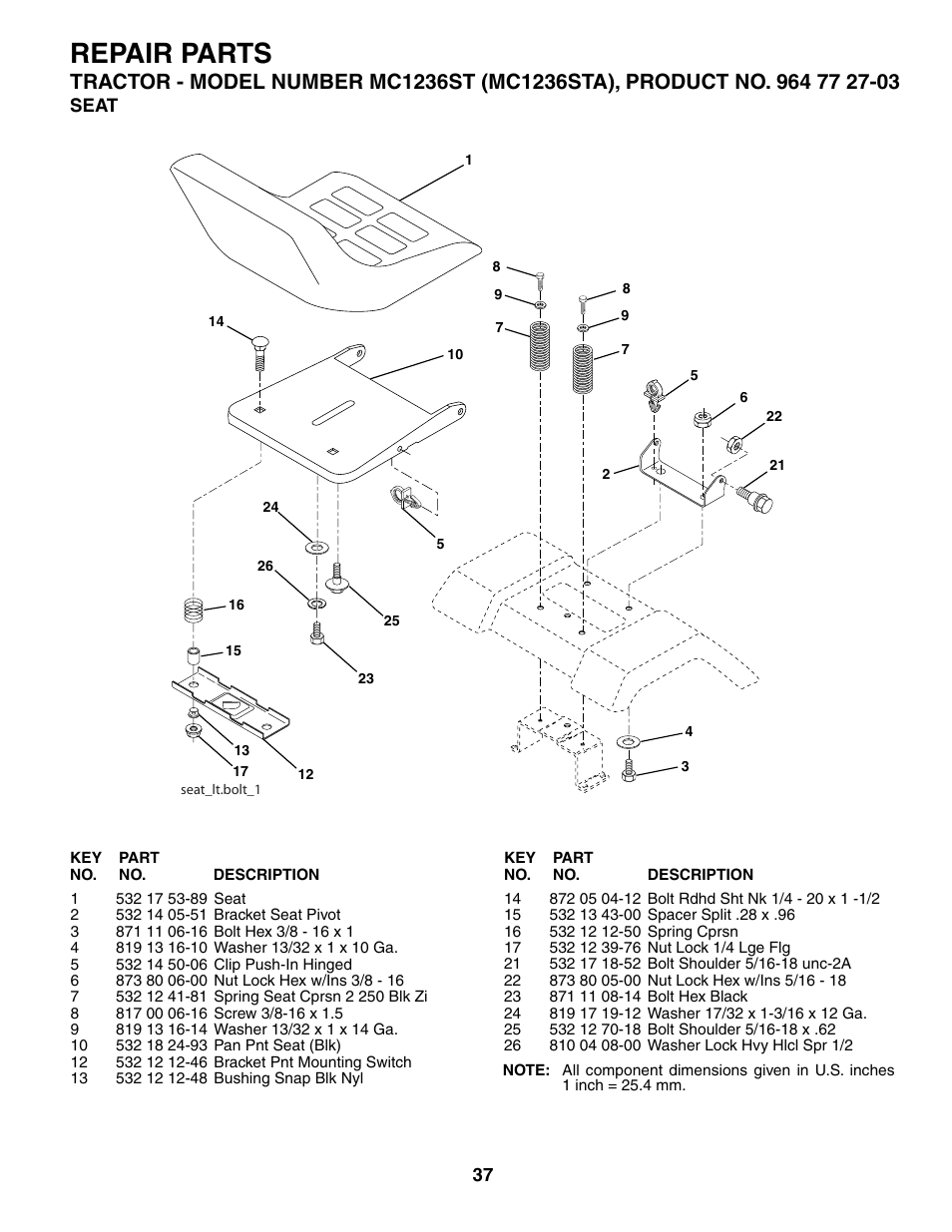 Repair parts | McCulloch MC1236ST User Manual | Page 37 / 44